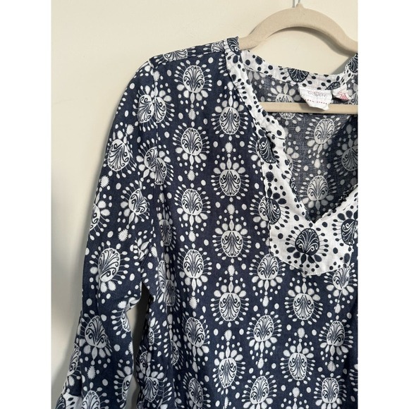 Sigred Olsen 100% Linen Tunic Top Botanical Print Blue and White Size L - Picture 2 of 5